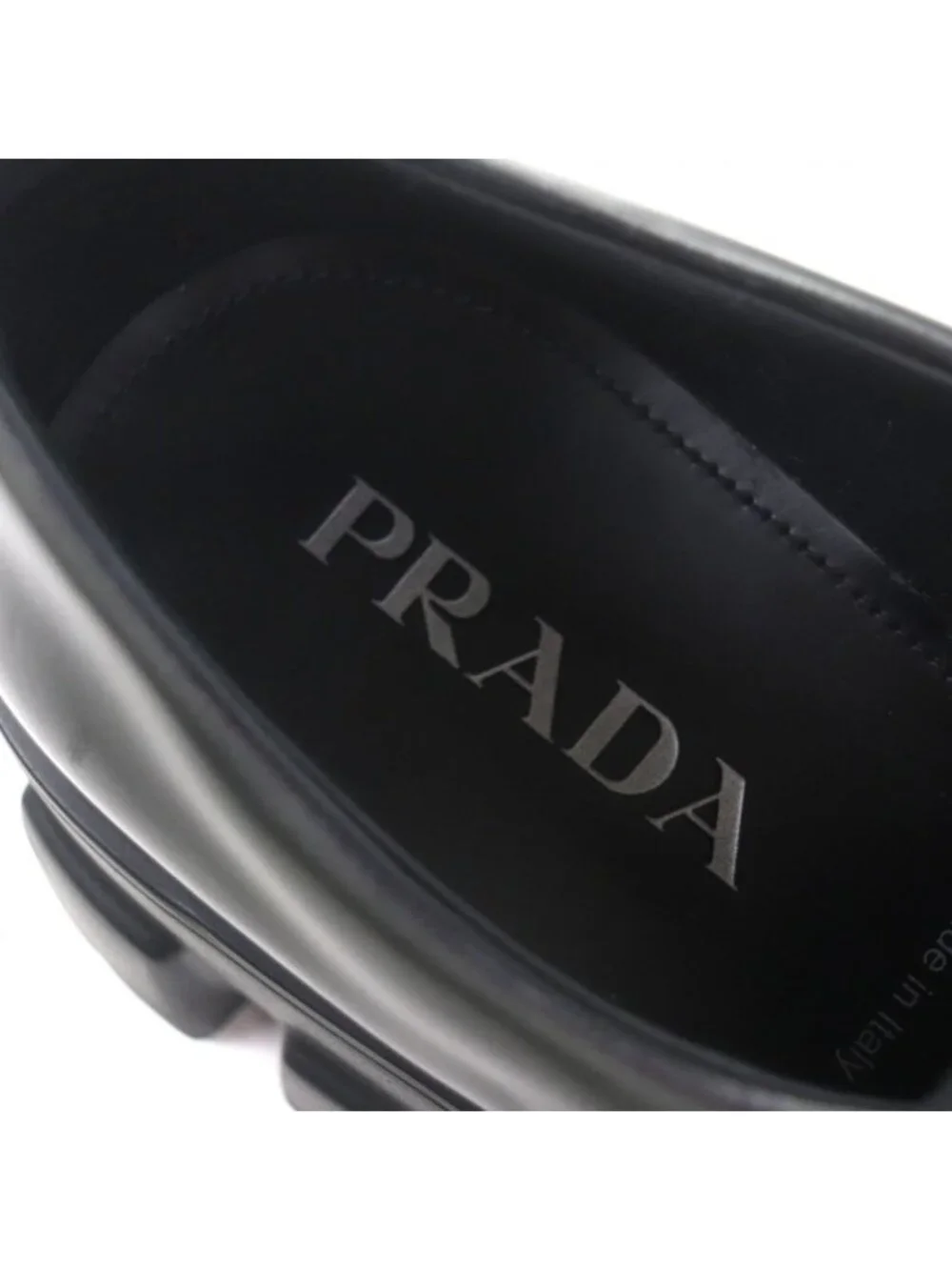 ★SOLD★ Prada Monolith Triangle Logo Plate Track Sole Leather Shoes Loafers Black - Picture 8 of 10
